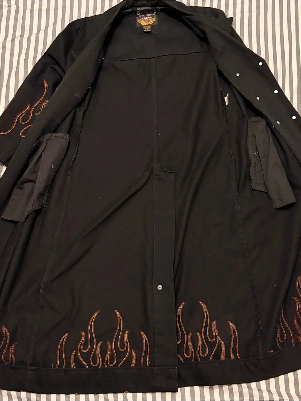 Vintage Harley Davidson Duster Trench Coat Denim Jacket Vintage Small Flames Y2K